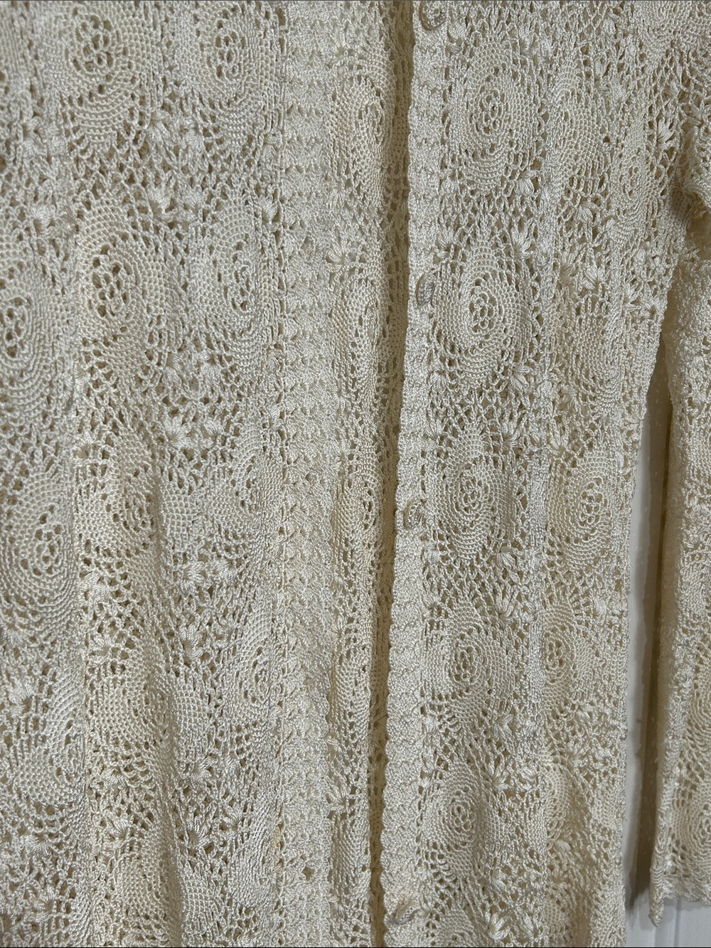 Vintage Hand Crocheted Cream Lace Cardigan Sweater - Picture 5 of 11